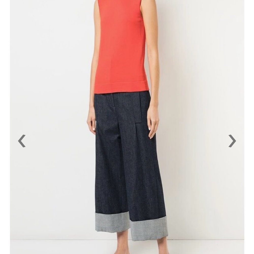NEW Carolina Herrera Wide Leg Cuff Denim Pants size 8 reg $825